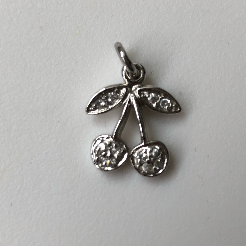 Pave Diamond/Sterling Silver Cherry pendant/charm